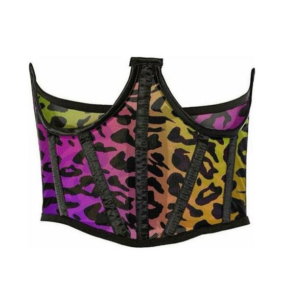 🦋B2G1🦋DAISY CORSETS Lavish Rainbow Animal Print Mesh Open Cup Waist Cincher MED - Picture 1 of 3